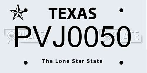 PVJ0050 Texas License Plate