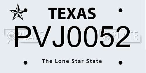 PVJ0052 Texas License Plate