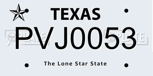 PVJ0053 Texas License Plate
