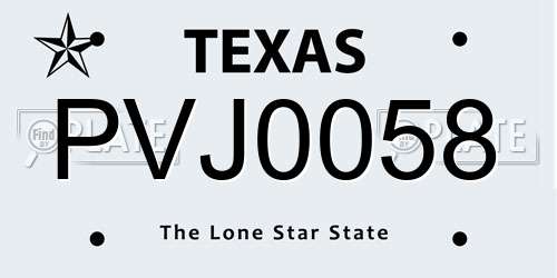 PVJ0058 Texas License Plate