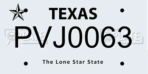 PVJ0063 Texas License Plate