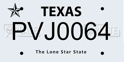 PVJ0064 Texas License Plate