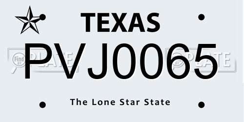 PVJ0065 Texas License Plate