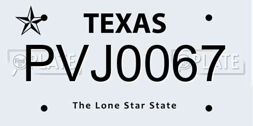 PVJ0067 Texas License Plate