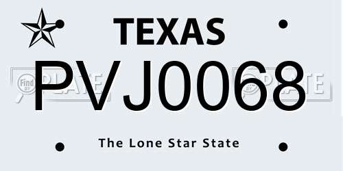 PVJ0068 Texas License Plate