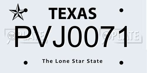 PVJ0071 Texas License Plate