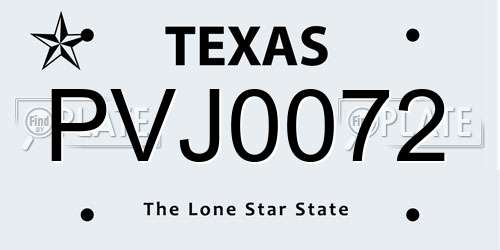 PVJ0072 Texas License Plate