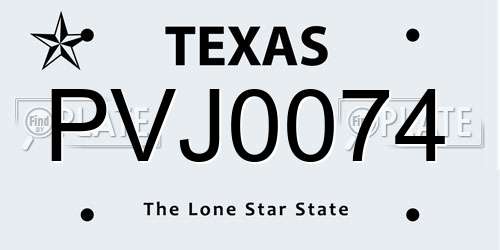 PVJ0074 Texas License Plate