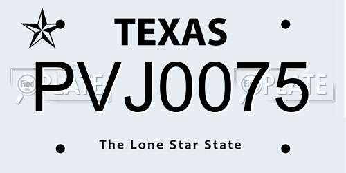 PVJ0075 Texas License Plate