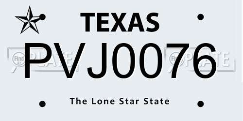 PVJ0076 Texas License Plate