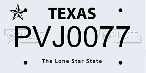PVJ0077 Texas License Plate