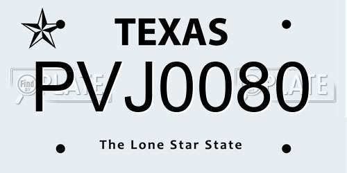 PVJ0080 Texas License Plate