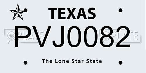 PVJ0082 Texas License Plate