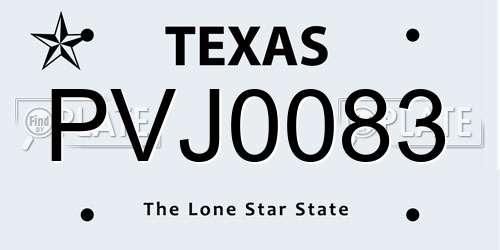 PVJ0083 Texas License Plate