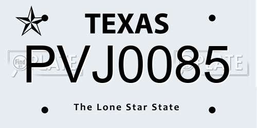 PVJ0085 Texas License Plate