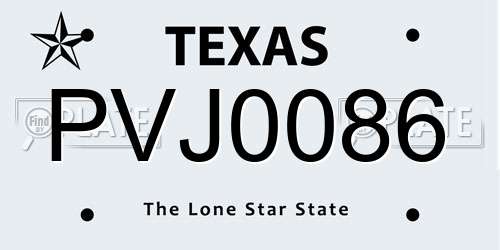 PVJ0086 Texas License Plate