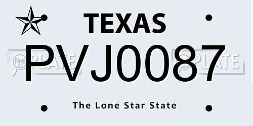 PVJ0087 Texas License Plate