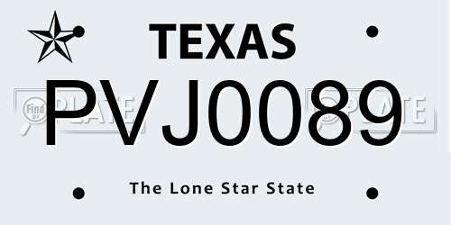 PVJ0089 Texas License Plate