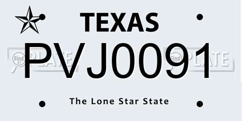 PVJ0091 Texas License Plate