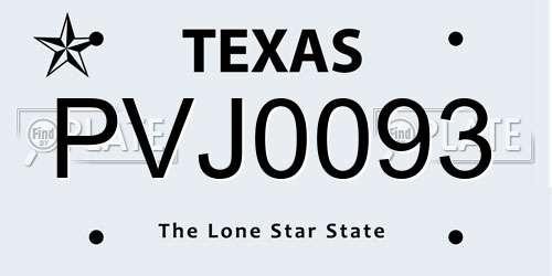 PVJ0093 Texas License Plate