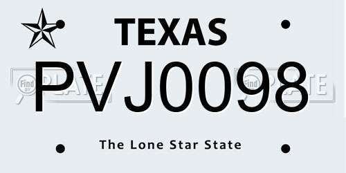 PVJ0098 Texas License Plate