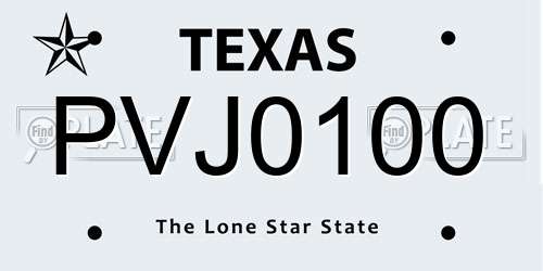 PVJ0100 Texas License Plate