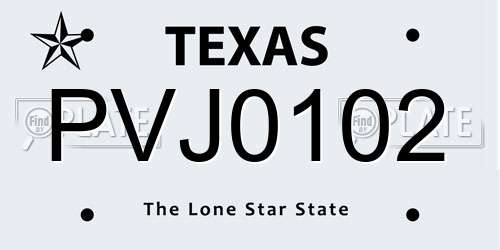PVJ0102 Texas License Plate