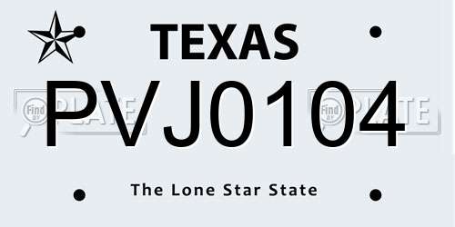 PVJ0104 Texas License Plate