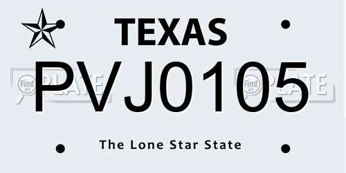 PVJ0105 Texas License Plate