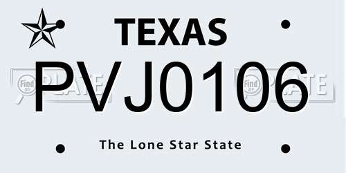 PVJ0106 Texas License Plate