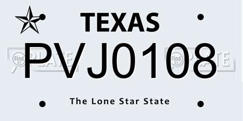 PVJ0108 Texas License Plate