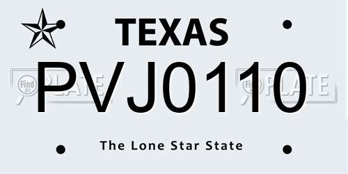 PVJ0110 Texas License Plate