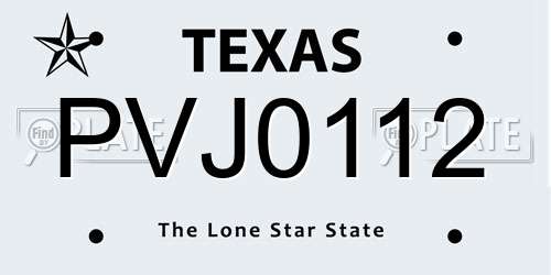 PVJ0112 Texas License Plate