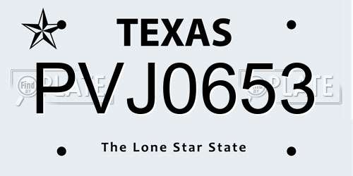 PVJ0653 Texas License Plate