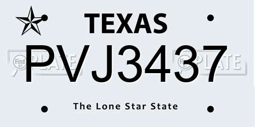 PVJ3437 Texas License Plate