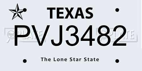 PVJ3482 Texas License Plate