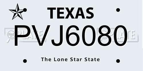 PVJ6080 Texas License Plate