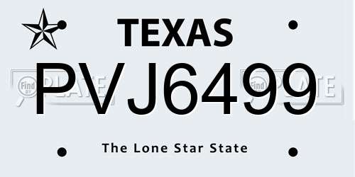 PVJ6499 Texas License Plate