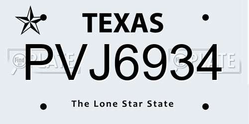 PVJ6934 Texas License Plate