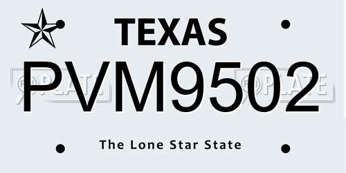 PVM9502 Texas License Plate