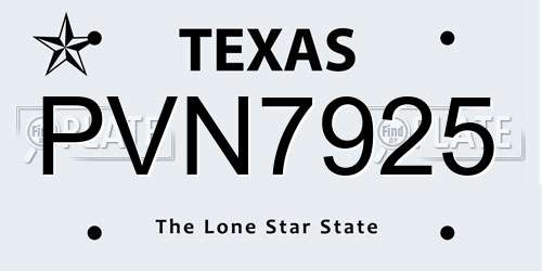 PVN7925 Texas License Plate