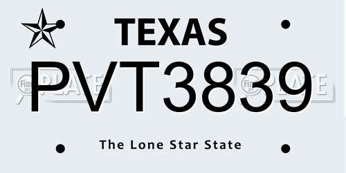 PVT3839 Texas License Plate