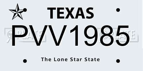 PVV1985 Texas License Plate