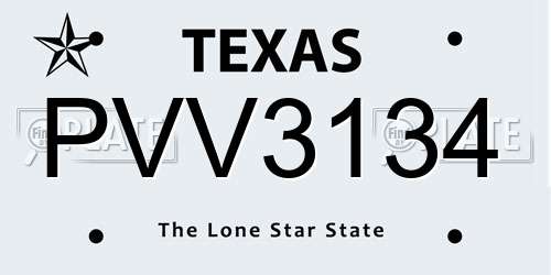 PVV3134 Texas License Plate