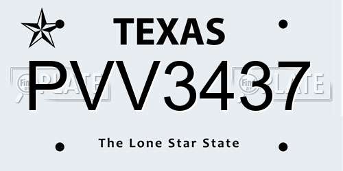 PVV3437 Texas License Plate