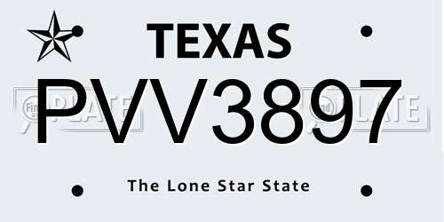 PVV3897 Texas License Plate