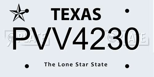 PVV4230 Texas License Plate