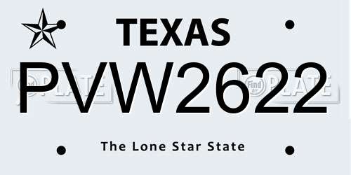 PVW2622 Texas License Plate