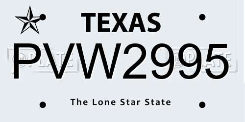 PVW2995 Texas License Plate