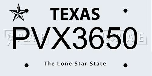 PVX3650 Texas License Plate